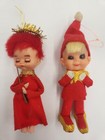 Vintage Lot Of 2 Napco Pixie Elf W flute Eyes Closed   Golden Shoes Happy Pixie