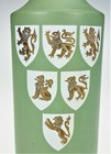 Golden Lion Crest Frosted Sage Green Glass Bottle Vase Decanter Accent Decor 
