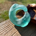 Blue Sea Glass     Rare Thick Vintage River Tumbled Glass With Grooves Decor