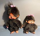 2 Vtg 1974 Monchhichi 5    8  Girl Doll Monkey With Pink Bow Mattel Rare