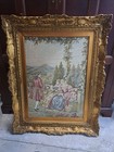 Framed Romantic Scenic Couple Tapestry Wall Hanging Ornate Gold Tone Vertical