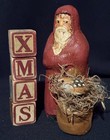 Primitive Chalkware Christmas Belsnickle Santa Antique Toy Wood Blocks Aafa