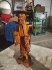 Vintage Chinese Carved Wood Statue 12  Tall Wise Man Missing Fishing Pole