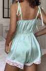 Sexy Mint Green Satin   Lace Lingerie Cami Romper Teddy Bodysuit L New