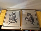 Vintage Brytone Art Mirror Lot 2 Mom Owls W Owlets Mechanical Works 70s Mcm 9x12
