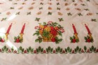 Vintage Christmas Tablecloth 78 X 59 5  Candles Candy Canes Holly Berries Santa