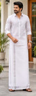 Men   s Cotton Single Layer White Dhoti With Silver Jari Border   Traditional Wear