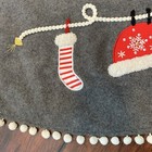 Isaac Mizrahi Gray Wool Christmas Tree Skirt Pom Pom Fringe Holiday Clothesline