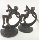 Vintage Dancing Lady With Scarf Cast Iron Bookends Or Door Stop  6   4  4lb Pair