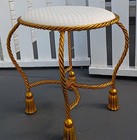 Vintage Italian Hollywood Regency Gold Gilt Vanity Stool Twisted Rope Tassel 