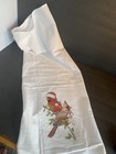 Vintage Cardinal Birds Kitchen Towel W santa Claus Hat 30x30    unused christmas