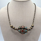 Vintage Nepali Turquoise Coral Inlay Bead Necklace