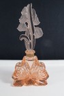 Art Deco Czech Bohemian Pink Frosted Floral Perfume Bottle Glass