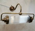 Antique Vintage Art Deco Brass   Glass Rod Ship Light Fixture Wall Sconces Lamp