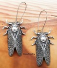  5013 er Antiqued  925 Sterling Silver Plated Cicada Earrings - 1 Pr