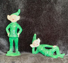 Two Vintage Christmas Pixie Elf Ceramic Figurines Green Japan Circa  1950 s