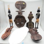 Vtg Lot Of Tribal Masks   Figures African Brass   Bead Handmade Wood Art Ghana