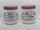 Vintage Glass Spice Jars Set Of 2 Pink Lids Blue Ribbon Floral Small 3   