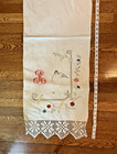 Vintage Antique Table Runner Embroidered Lace Woman Flowers Wings Birds