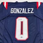 Autographed signed Christian Gonzalez New England Blue Football Jersey Bas Coa