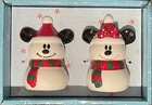 Disney Ceramic Christmas Mickey   Minnie Snowman Salt   Pepper Shakers