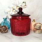 Red Amberina Depression Style Glass Cookie Jar  Vtg Style Retro Kitchen Decor