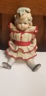 Vintage Bisque Marked Germany Jointed Dollhouse Miniature Doll Molded Blue Bows
