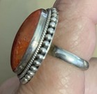 Vintage Lee Sands Silver 925 Bezel Set Oval Red Coral Cabochon Cocktail Ring  10