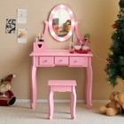 Kids Vanity Table Stool Set  Princess Dressing Table 3-color Led Lighted Mirror