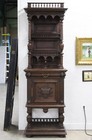 Antique Vaisselier Cabinet  Flemish Renaiss Revival Walnut  Carved Lion  1800s  