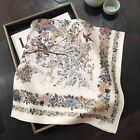 100  Mulberry Silk 27  Square Scarf Women Neckerchief Bandana White Flower Birds