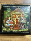 Rare Two-tier Vintage Russian Palekh Hand Painted Lacquer Trinket Box