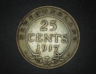 1917 C Newfoundland King George V 25c Quarter Silver Coin  0059