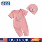 2pcs Newborn Infant Baby Girl Floral Clothes Jumpsuit Romper Bodysuit Hat Outfit