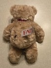Fao Schwarz Plush 8  Teddy Bear Honey Brown Red Bow