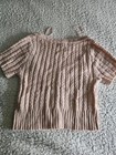 Papermoon Pink Rib-knit Button Front Square Neck Short Sleeve Cardigan S