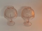 Vtg Fairy Lamps Indiana Glass Pink Floral Glass  2 Pc Candle Holders Tea Lights