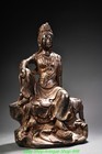12  Old China Buddhism Copper Gilt Seat Guanyin Kwan-yin Buddha Goddess Statue