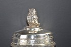 Antique Victorian Eapg Pressed Glass Pickle Jar Silver-plated Lid W bird Finial