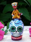 Jaguar Baby Sitting On A Sugar Skull Day Of The Dead Handmade Mexico Folk Art