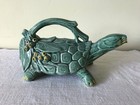 Vintage Green Ceramic Turtle Planter  Mid-century Usa  3d Glossy Finish