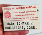 Society Of American Magicians 1968 Name Tag Schwartz Magic Bellevue Hotel  z5a