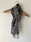 100  Cashmere Made In Scotland Grey Plaid Scarf Men Or Women With Fringe