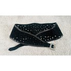 Vintage Black Suede Wide Laser Cut Waist Belt Silver Buckle Made In Usa 1x