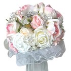 Custom Bouquet Bridal Flowers Wedding White Cream Blush Rhinestones   Pearls New