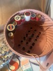 Vtg Sewing Basket Princess Wicker 1940 Pink Round With Contents