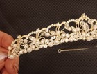 Tiara Crown Bridal Reinstone Snd Faux Pearls Beautiful Silvertone 