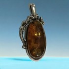 Vintage Genuine Big Baltic Amber Sterling Silver Pendant Antique Art Nouveau