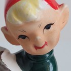 Lefton Green Red Pixie Elf Sitting On Mushroom Vintage Ceramic Figure Descript 