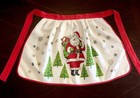 Vintage 1950s Christmas Holiday Santa Golden Snowflakes Trees Linen Half Apron